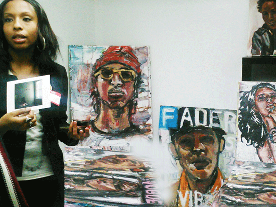 "Chanel Compton and her portraits.  Photo by Phil Hutinet for East City Art."