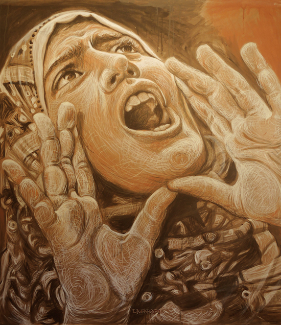 Work by LMNOPi on view at Hipster Fascism. Image courtesy of The Fridge.