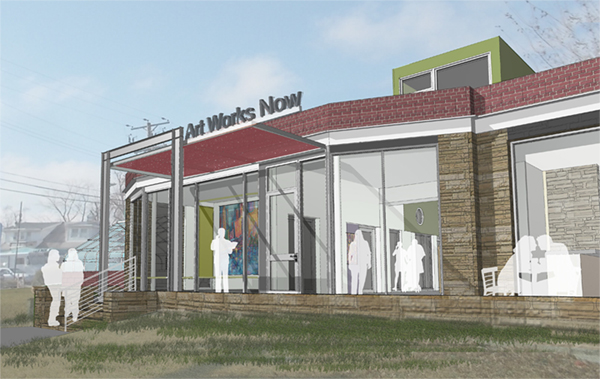 "A new beginning--Art Works Now breaks ground on their new home at 4800 Rhode Island Avenue in the Gateway Arts District. Rendering courtesy McInturff Architects and Art Works Now. "